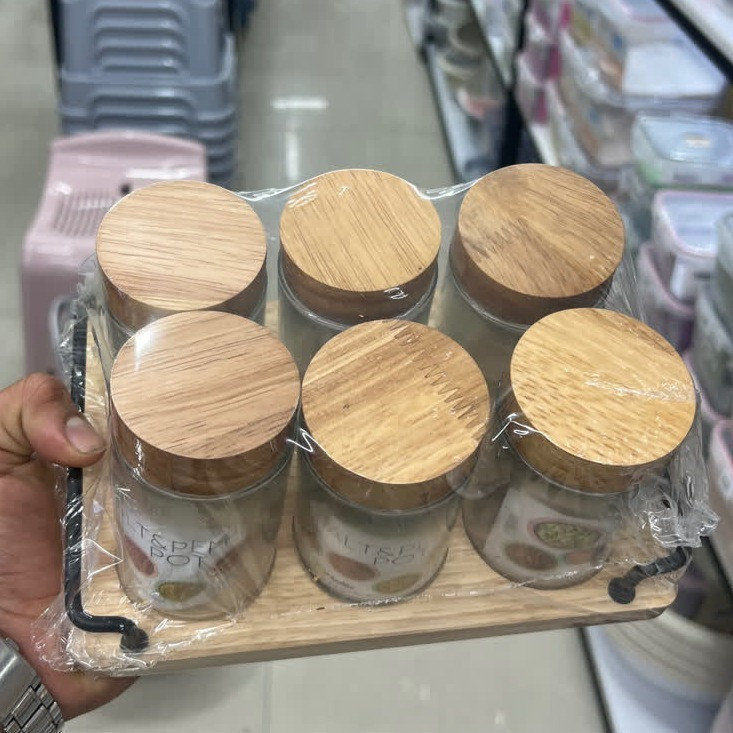 ست جا ادویه 6 عددی ریور(River)استند چوبی بامبو